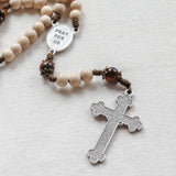 Saint Michael Cream Wood and Tiger Eye Rosary