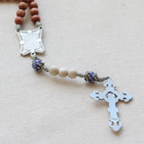Madonna and Child Recycled Blue Glass Rosewood Rosary