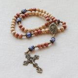 Miraculous Medal Recycled Blue Glass Bronze Rosary