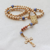 Madonna and Child Recycled Blue Glass Gold Rosary