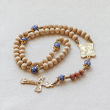 Madonna and Child Recycled Blue Glass Gold Rosary