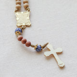Madonna and Child Recycled Blue Glass Gold Rosary