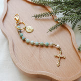 Decade Rosary Keychain with Amazonite and Freshwater Pearl