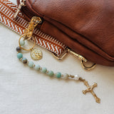 Decade Rosary Keychain with Amazonite and Freshwater Pearl