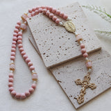 Miraculous Medal Pink and Rose Quartz Rosary
