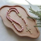 Miraculous Medal Pink and Pearl Rosary
