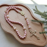 Miraculous Medal Pink and Rose Quartz Rosary