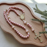 Our Lady of Lourdes Pink and Rose Quartz Rosary