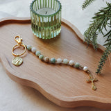 Decade Rosary Keychain with Amazonite and Freshwater Pearl
