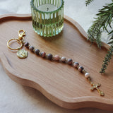 Decade Rosary Keychain with Pink Zebra Jasper and Pearl