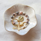 Decade Rosary Keychain with Pink Zebra Jasper and Pearl