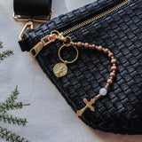 Decade Rosary Keychain with Rosewood and Rose Quartz