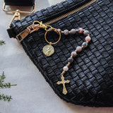 Decade Rosary Keychain with Pink Zebra Jasper and Pearl