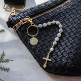 Decade Rosary Keychain with Amazonite and Freshwater Pearl