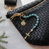 Decade Rosary Keychain with Turquoise and Pearl