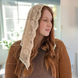 Peach Lace with White and Green Floral Trim Triangle Chapel Veil