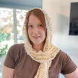 Cream Lace with White Floral Trim Shawl Wrap Veil