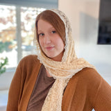 Cream Lace with White Floral Trim Shawl Wrap Veil