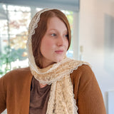 Cream Lace with White Floral Trim Shawl Wrap Veil