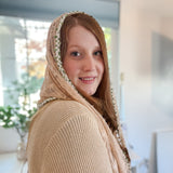 Peach Lace with White and Green Floral Trim Shawl Wrap Veil