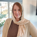 Peach Lace with White and Green Floral Trim Shawl Wrap Veil
