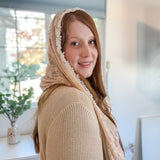 Peach Lace with White Floral Trim Shawl Wrap Veil