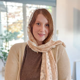 Peach Lace with White Floral Trim Shawl Wrap Veil