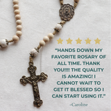 Our Lady of Fatima Cream Wood and Calcutta Stone Rosary