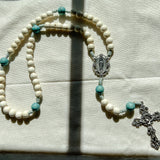 Our Lady of Guadalupe White and Blue Wood Rosary